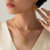 Wholesale Stainless Steel Geometric Hammered Spiral Sun Pendant Necklace And Ring Set For Women With Electroplating