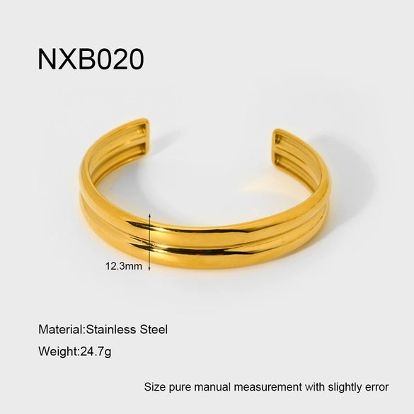 Wholesale Stainless Steel Geometric Hammered Zirconinlaid 18K Goldplated Waterproof Bracelet For Women