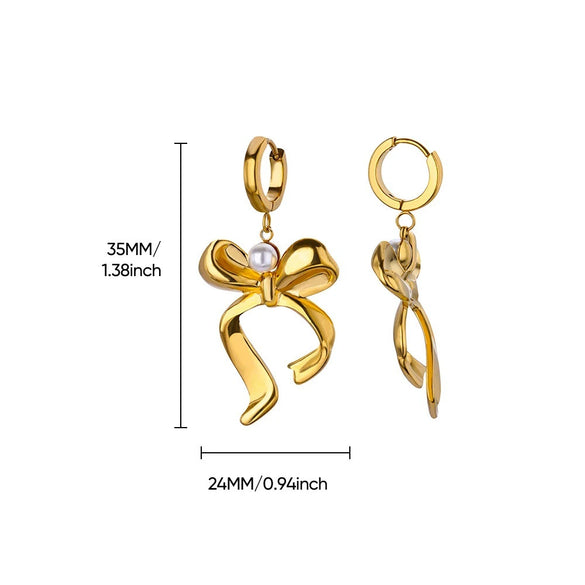 Wholesale Stainless Steel Geometric Heart Pendant Bow Design Earrings With Electroplating