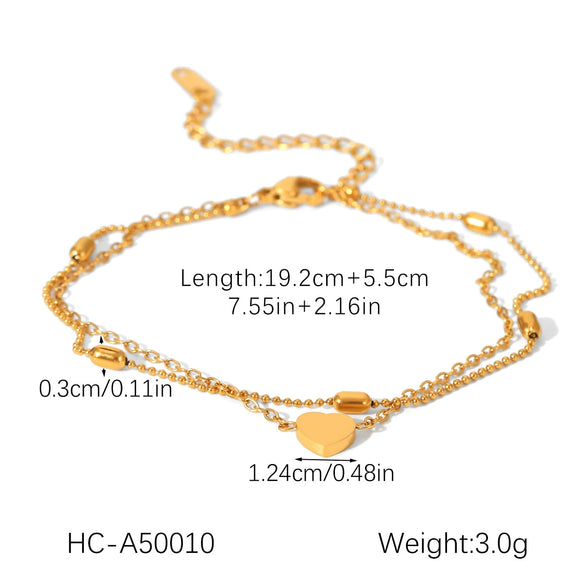 Wholesale Stainless Steel Geometric Heart Pendant Doublelayer Anklet For Women