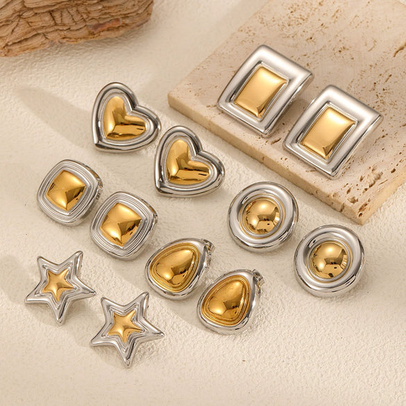 Wholesale Stainless Steel Geometric Heart Shaped Earrings With Electroplating Design For Women