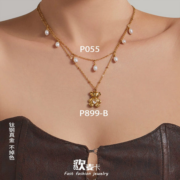 Wholesale Stainless Steel Geometric Heartshaped Bear Pendant Necklace With Electroplating For Women
