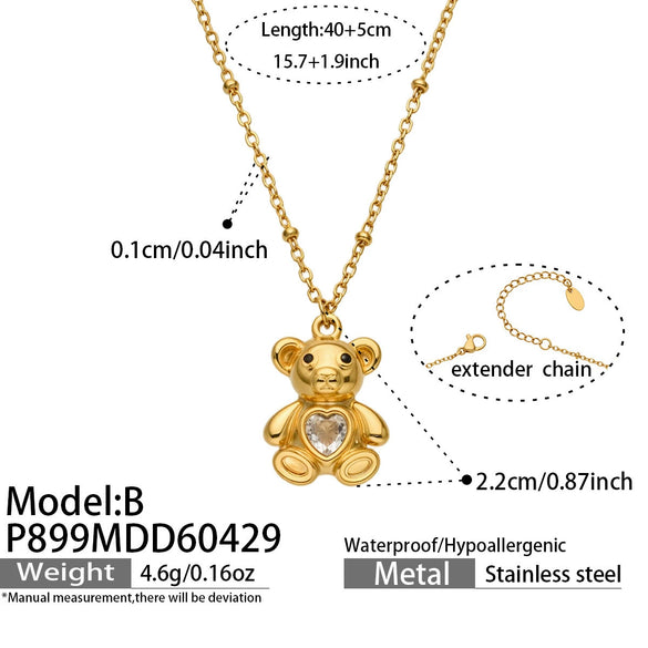 Wholesale Stainless Steel Geometric Heartshaped Bear Pendant Necklace With Electroplating For Women