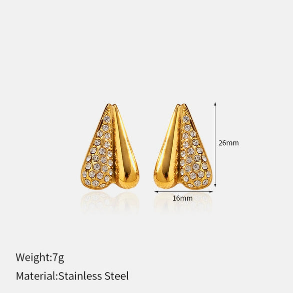 Wholesale Stainless Steel Geometric Heartshaped Diamondencrusted Earrings For Women