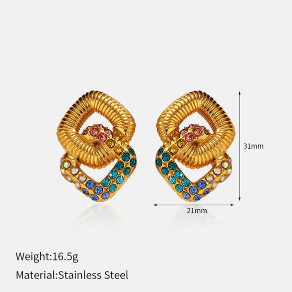 Wholesale Stainless Steel Geometric Heartshaped Diamondencrusted Earrings For Women