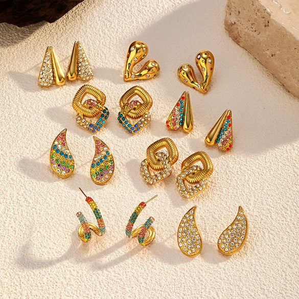 Wholesale Stainless Steel Geometric Heartshaped Diamondencrusted Earrings For Women