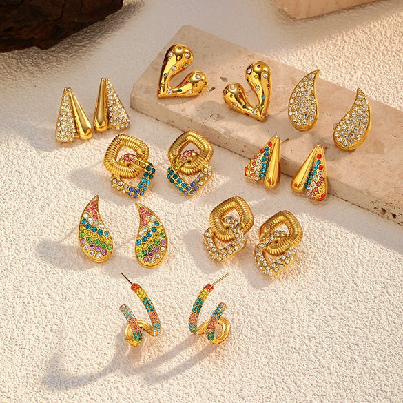 Wholesale Stainless Steel Geometric Heartshaped Diamondencrusted Earrings For Women