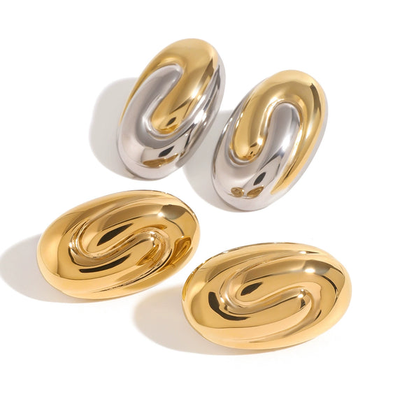 Wholesale Stainless Steel Geometric High Spiral Oval Electroplated Women's Earrings