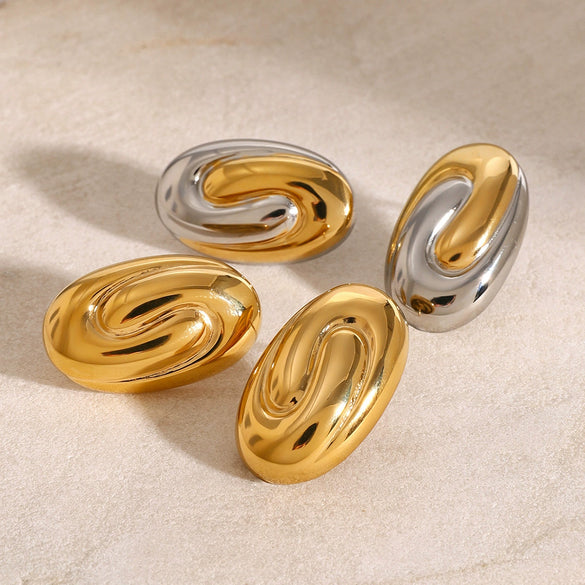 Wholesale Stainless Steel Geometric High Spiral Oval Electroplated Women's Earrings