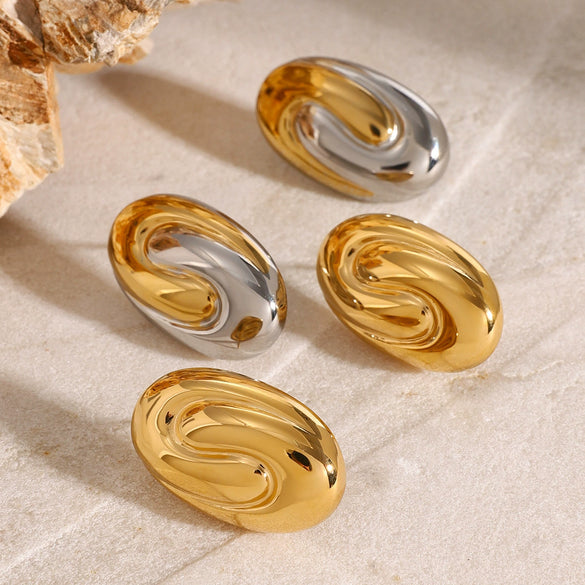 Wholesale Stainless Steel Geometric High Spiral Oval Electroplated Women's Earrings