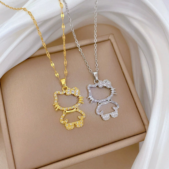 Wholesale Stainless Steel Geometric Hollow Cat Pendant Necklace Unisex Light Luxury Minimalist