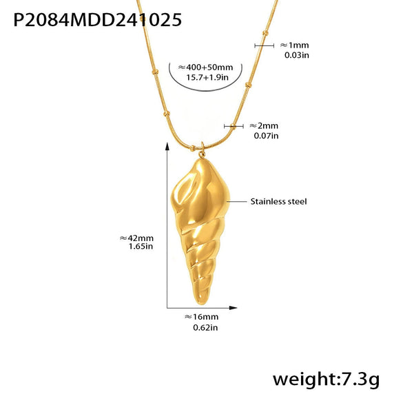 Wholesale Stainless Steel Geometric Hollow Conch Pendant Double Layer Stacked Necklace Light Luxury Fadeless Jewelry