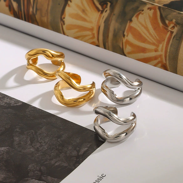 Wholesale Stainless Steel Geometric Hollow Ear Clip Earrings With Electroplating And Quiet Design Sense