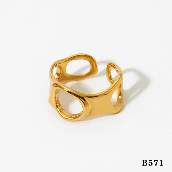 Wholesale Stainless Steel Geometric Hollow Irregular Opening Electroplating Colorretaining Women's Ring And Bracelet