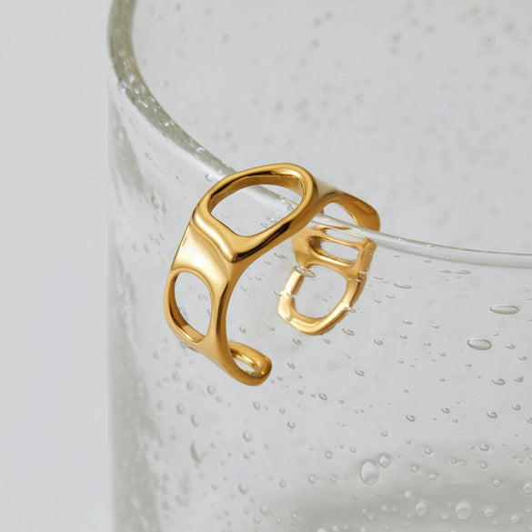 Wholesale Stainless Steel Geometric Hollow Irregular Opening Electroplating Colorretaining Women's Ring And Bracelet