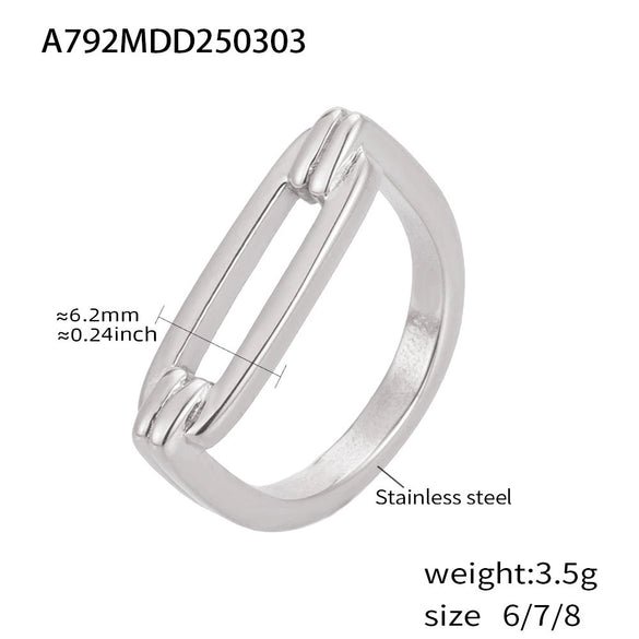 Wholesale Stainless Steel Geometric Hollow Light Luxury Ring With Pvd Electroplated Processing