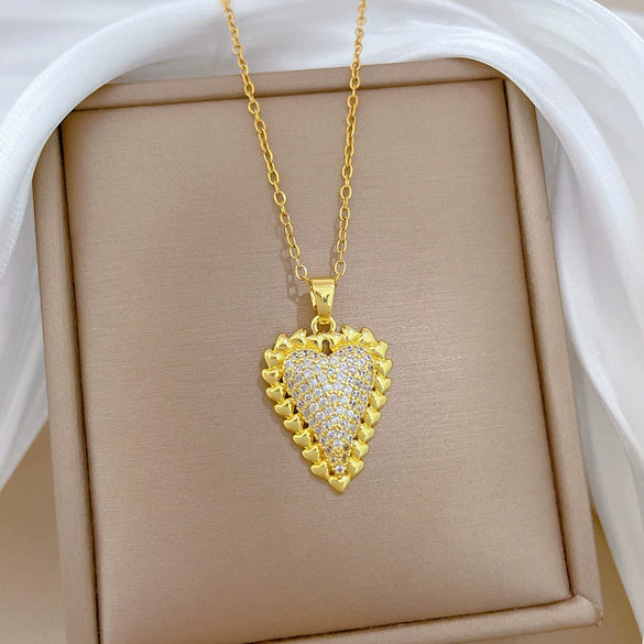 Wholesale Stainless Steel Geometric Hollow Love Pendant Necklace Unisex Cartoon Minimalist Style