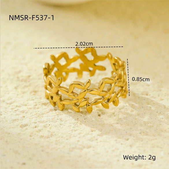 Wholesale Stainless Steel Geometric Hollow Open Ring Light Luxury Style 18K Gold Nonfading Electroplated For Women
