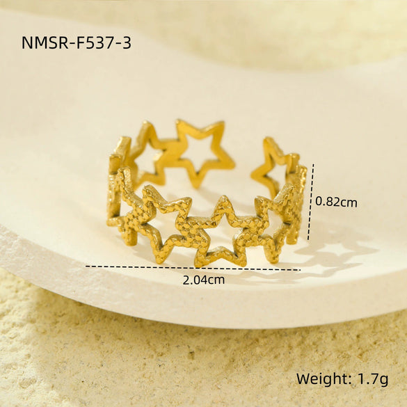 Wholesale Stainless Steel Geometric Hollow Open Ring Light Luxury Style 18K Gold Nonfading Electroplated For Women