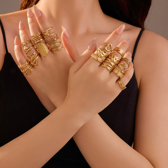Wholesale Stainless Steel Geometric Hollow Open Ring Light Luxury Style 18K Gold Nonfading Electroplated For Women