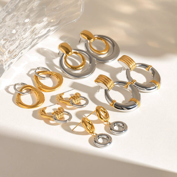 Wholesale Stainless Steel Geometric Hollow Pendant Earrings And Necklace With Electroplating Treatment For Women