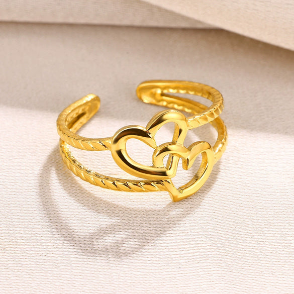 Wholesale Stainless Steel Geometric Hollow Snake And Heart Ring For Men And Women Gold Plated