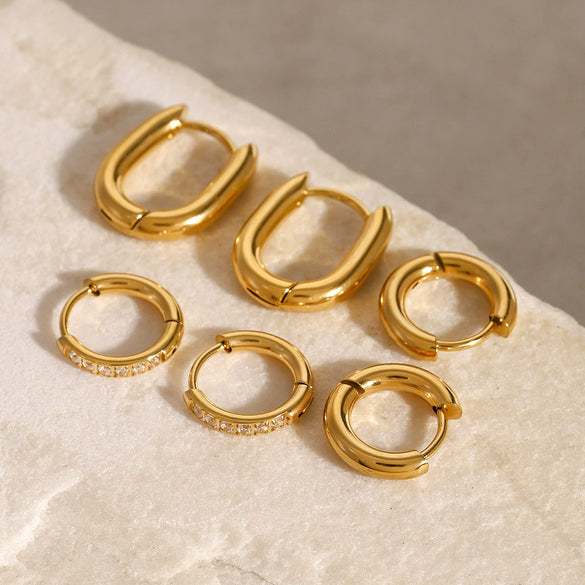 Wholesale Stainless Steel Geometric Hoop Earrings With Diamonds Electroplated For Women