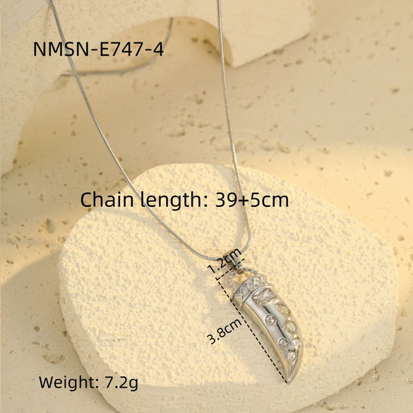 Wholesale Stainless Steel Geometric Horn Pendant Necklace With Colorful Zircon Electroplated Fashion Design For Women