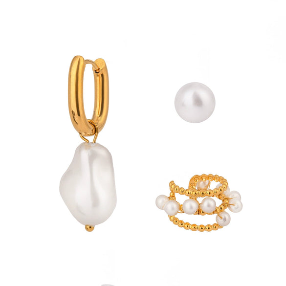 Wholesale Stainless Steel Geometric Imitation Pearl Ear Clip Earrings Electroplated For Women