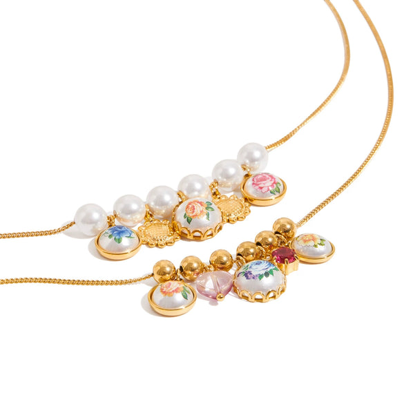 Wholesale Stainless Steel Geometric Imitation Pearl Necklace With Electroplating For Women