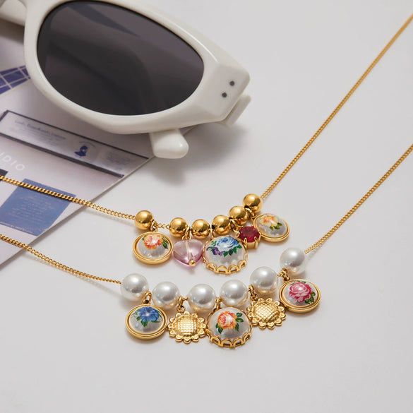 Wholesale Stainless Steel Geometric Imitation Pearl Necklace With Electroplating For Women