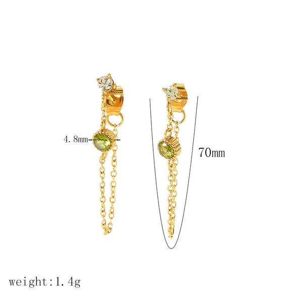 Wholesale Stainless Steel Geometric Inlaid Stone Tassel Earrings For Women With Electroplating Treatment Fashion And Simple Style
