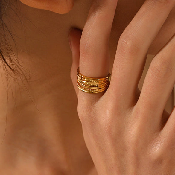 Wholesale Stainless Steel Geometric Ins Style Opening Adjustable Ring For Women With 18K Gold Plated Electroplating