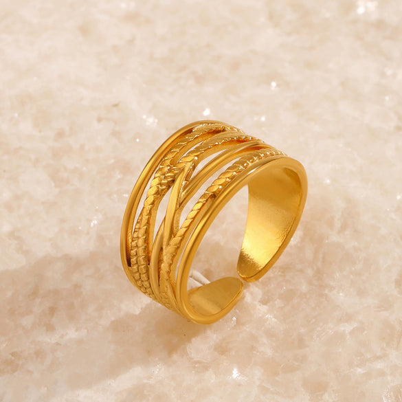 Wholesale Stainless Steel Geometric Ins Style Opening Adjustable Ring For Women With 18K Gold Plated Electroplating
