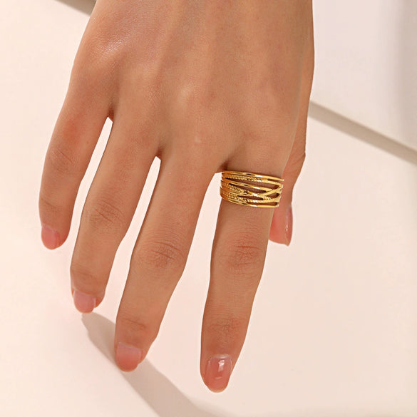 Wholesale Stainless Steel Geometric Ins Style Opening Adjustable Ring For Women With 18K Gold Plated Electroplating