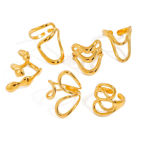 Wholesale Stainless Steel Geometric Irregular Adjustable Opening Ring For Women With Electroplating Design
