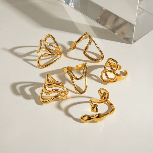 Wholesale Stainless Steel Geometric Irregular Adjustable Opening Ring For Women With Electroplating Design