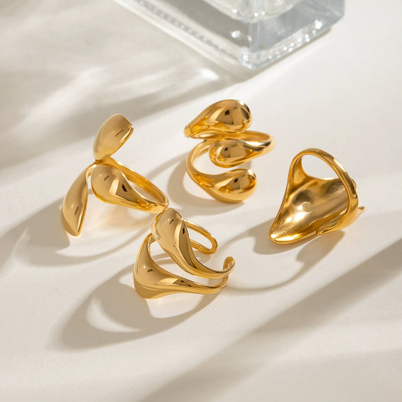Wholesale Stainless Steel Geometric Irregular Drop Shaped Opening Ring Jewelry With Electroplating