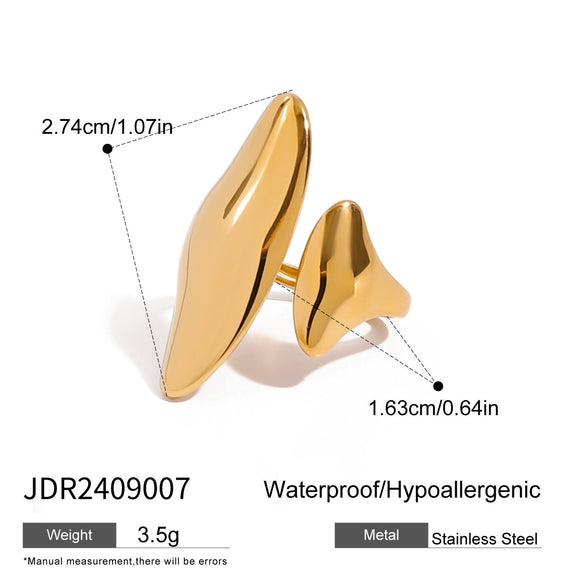 Wholesale Stainless Steel Geometric Irregular Drop Shaped Opening Ring Jewelry With Electroplating