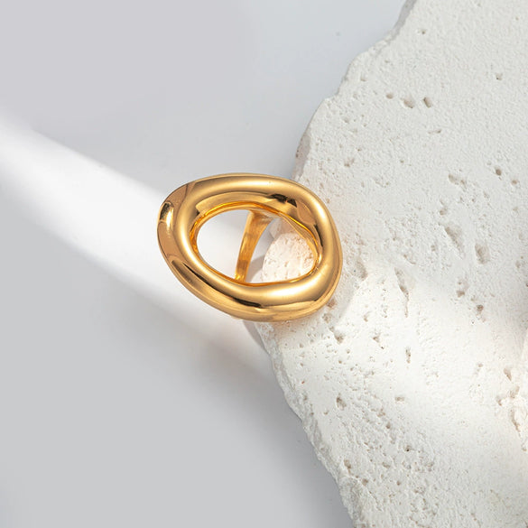 Wholesale Stainless Steel Geometric Irregular Hollow Design Ring For Women With Electroplating Treatment