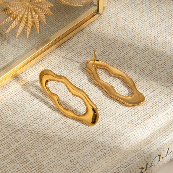 Wholesale Stainless Steel Geometric Irregular Lava Oshaped Electroplated Unisex Earrings