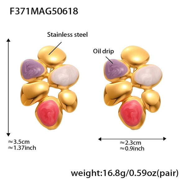 Wholesale 316L Stainless Steel Geometric Irregular Oil Drop Exaggerated Fashion Electroplated Women's Earrings
