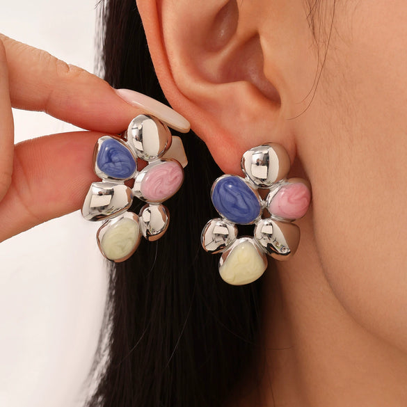 Wholesale 316L Stainless Steel Geometric Irregular Oil Drop Exaggerated Fashion Electroplated Women's Earrings