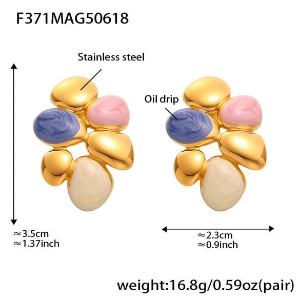 Wholesale 316L Stainless Steel Geometric Irregular Oil Drop Exaggerated Fashion Electroplated Women's Earrings