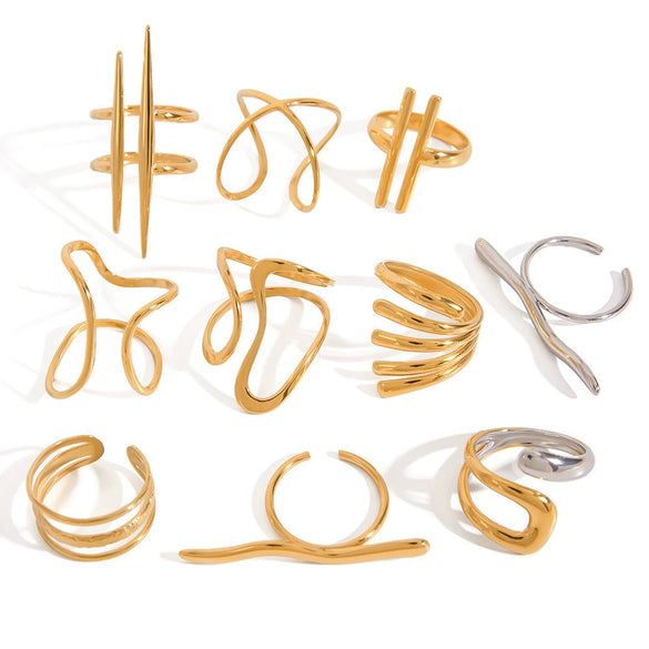 Wholesale Stainless Steel Geometric Irregular Opening Ring Electroplated Hand Jewelry