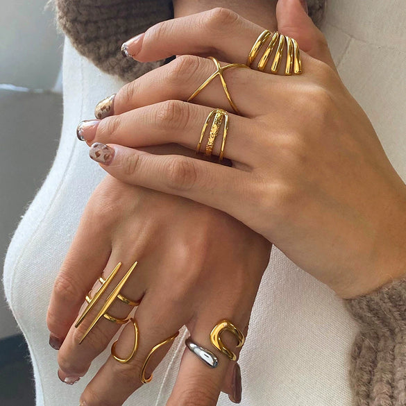 Wholesale Stainless Steel Geometric Irregular Opening Ring Electroplated Hand Jewelry