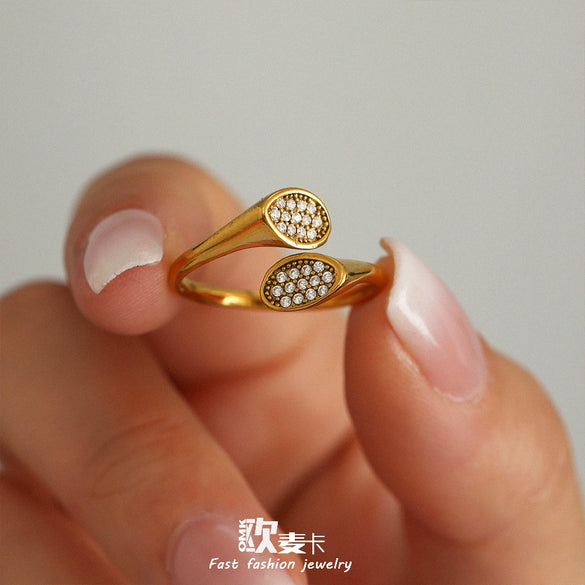 Wholesale Stainless Steel Geometric Irregular Opening Zircon Ring With Electroplating For Women Light Luxury Style