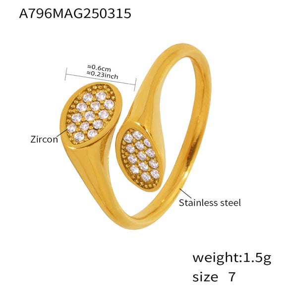 Wholesale Stainless Steel Geometric Irregular Opening Zircon Ring With Electroplating For Women Light Luxury Style