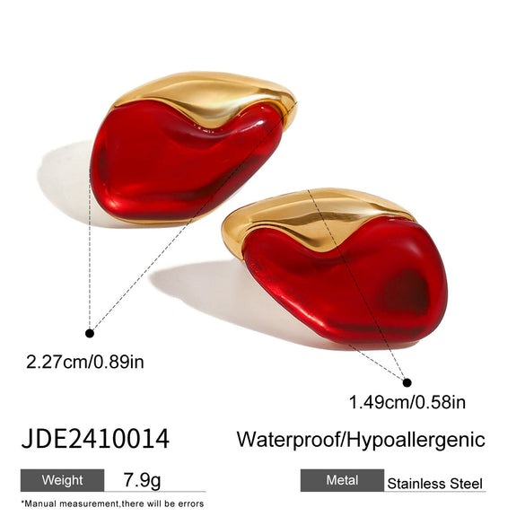 Wholesale Stainless Steel Geometric Irregular Red Natural Stone Earrings With Electroplating