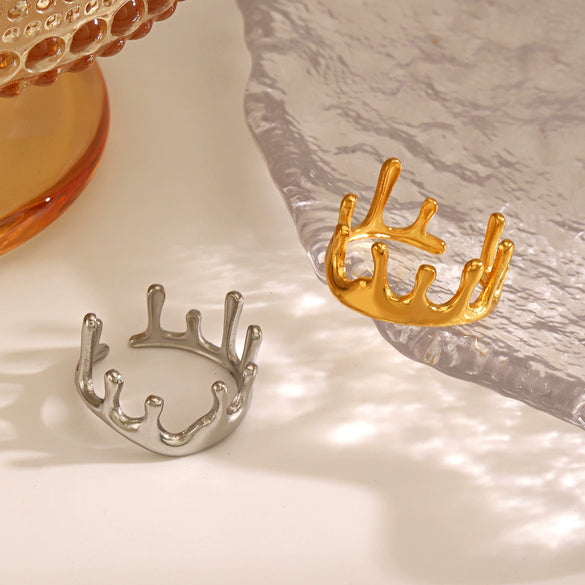 Wholesale Stainless Steel Geometric Irregular Shaped Hip Hop Ring 18K Gold Plated